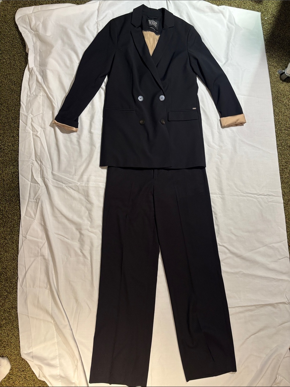 Scotch & Soda Black Double-Breasted Pantsuit with Contrast Lining